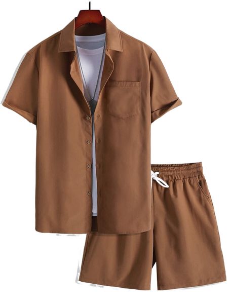 

men one pocket front shirt & shorts without tee v5or#, Gray