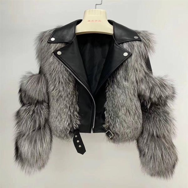 

oftbuy 2020 winter jacket women real fur coat natural fox fur collar outwear thick warm 100% genuine leather sreetwear casual285s, Black