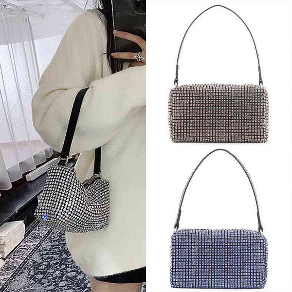 

evening bags luxury brand designer women rhinestone shoulder handbag leather pu shiny party female underarm bag 220426