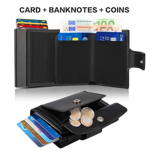 Carteira masculina de couro RFID de alta qualidade, bolsa de dinheiro curta, masculina, porta-cartões, pequena, preta, carteira, vallet, carteira, 220608
