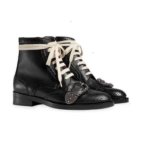 

women genuine leather queercore brogue boot punk tiger head buckle embellished ankle boots black bee shoes h22c