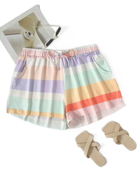 

plus block striped bow front shorts h8hw#, Black