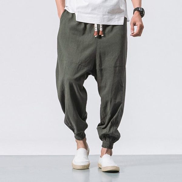 Calça masculina calça de presente para crianças homens de linho com bolsos de algodão elástico elástico na cintura média casual masculino's calantsmen