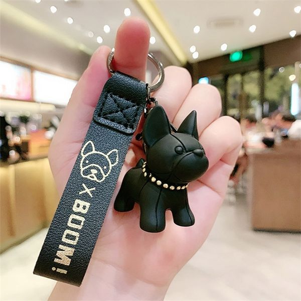 

cute french bulldog keychains pu leather rope rings punk style pendant dog for women child men s car chain 220623, Silver