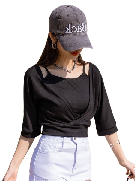 

dazy ribbed knit cut out 2 in 1 tee l8b4#, White