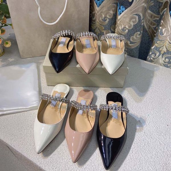 

pointy sandals slipper summer new fairy diamond with high heels baud muller half slippers for women 07, Black