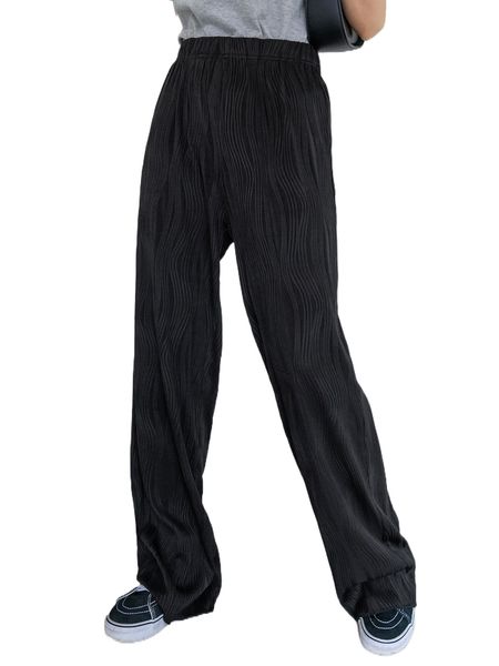 

dazy solid textured elastic waist pants n6vk#, Black;white