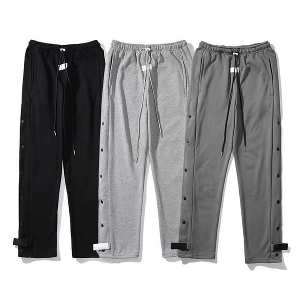 

men long pant sports trouser basketball forked training buttons velcro drawstring streetwear loose fit designer vasity wear, Black