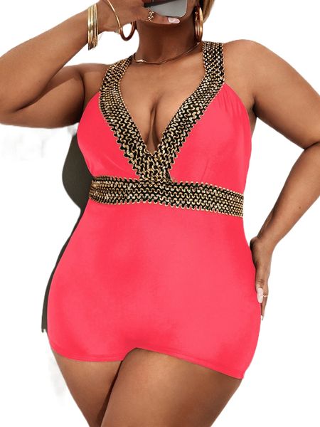 

plus stitch detail cut-out one piece swimsuit g7u3#, White;black