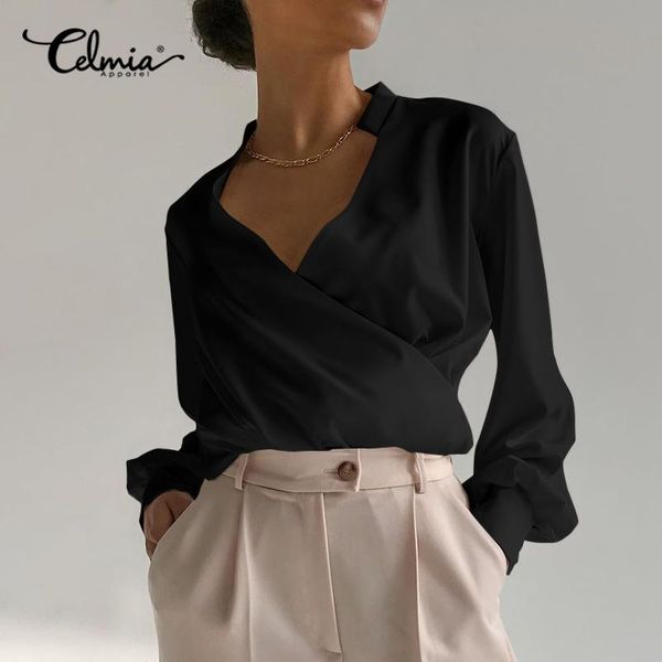 

fashion women irregular v neck blouses lantern sleeve solid blouse autumn elegant streetwear casual loose tunic aa, White