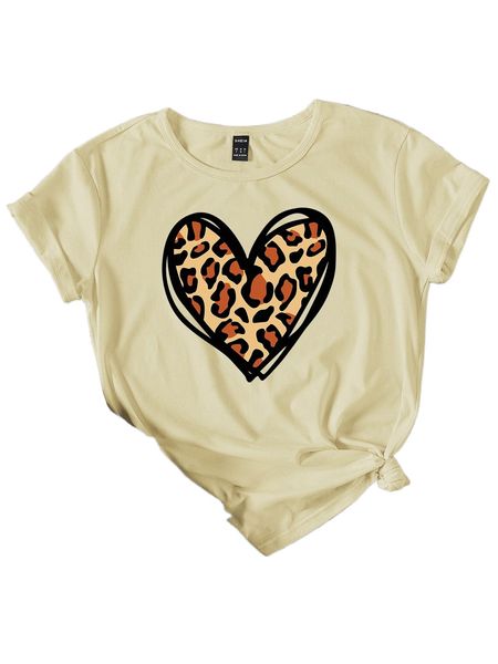 

leopard & heart print tee p1lq#, White