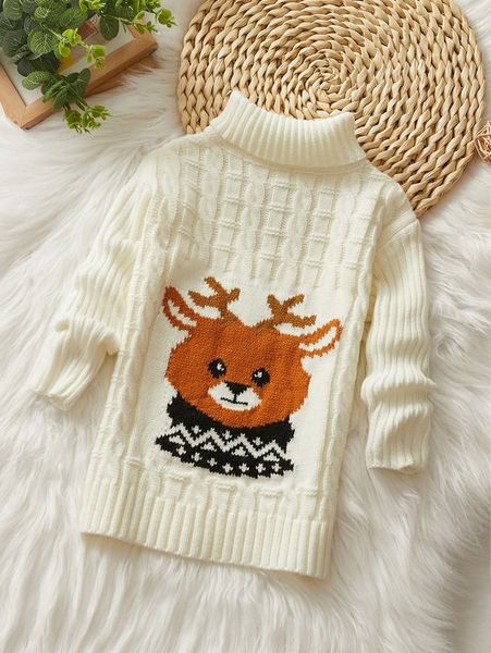 

toddler boys turtleneck cable knit deer pattern sweater she, Blue