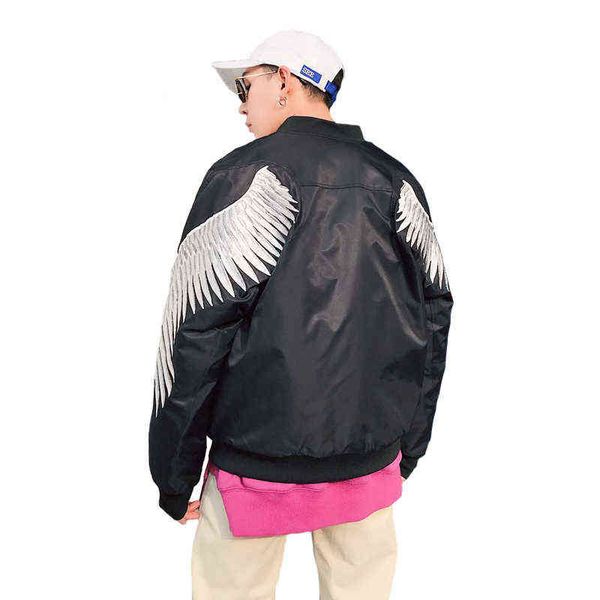 Spring Street Trendy Abbigliamento da uomo MA1 Bomber Jacket White Gold Wings Ricamo Casual Loose Maschio Youth Capispalla T220816