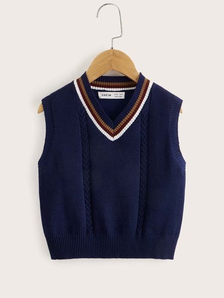 

toddler boys striped trim v-neck sweater vest she, Blue
