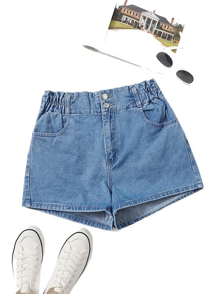 

button front denim shorts i6sv#, White;black