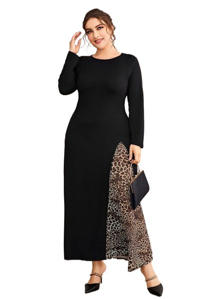 

plus leopard print tee dress o4ys#, Black