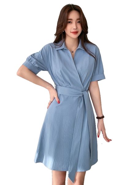 

dazy puff sleeve surplice belted shirt dress 33ow#, Black;gray