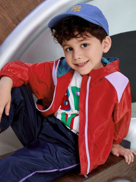 

toddler boys color block flap pocket zip up hooded jacket she, Blue;gray
