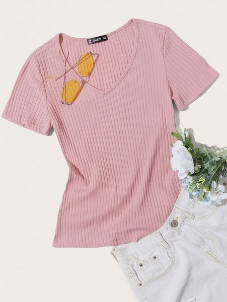 

v-neck rib-knit z0x5#, White