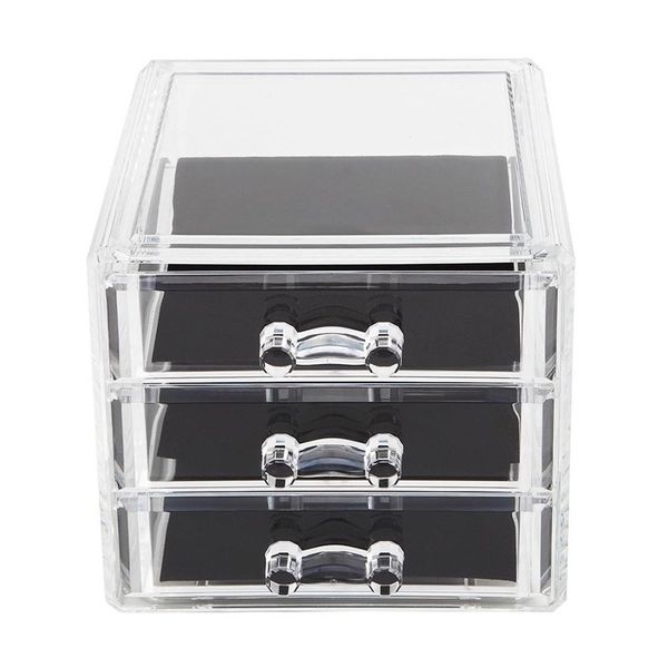 Home Desktop Organizer Vanity Acryl 3 Schubladen Kosmetik Make Up Klar Kunststoff Make-up Aufbewahrungsbox für Schmuck Y200628