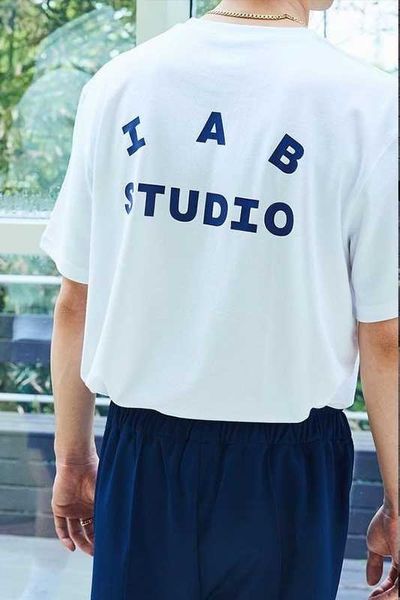 

men's t-shirts iab studio xiaozhongchao brand letter printing korean high street loose and versatile men's couple round neck short, White;black