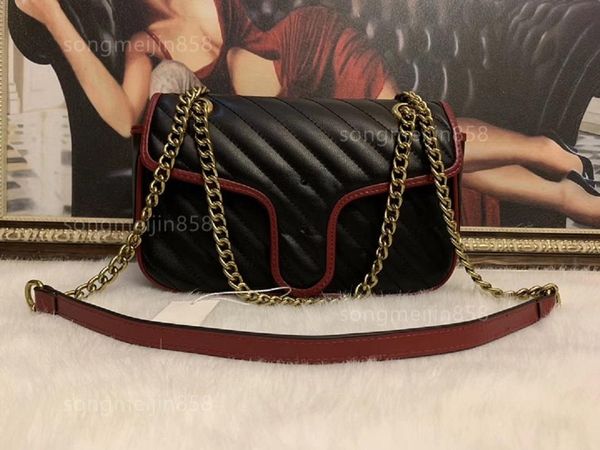 

2022 new bag 446744 big logo bags marmont designer bag leather shoulder bag clutch handbags lady crossbody package evening chain tote, Red;black