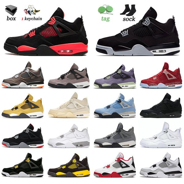 

red thunder 4 basketball shoes oklahoma sooners jumpman 4s sneakers military black canvas pure money white oreo men women trainers sports ca, White;red