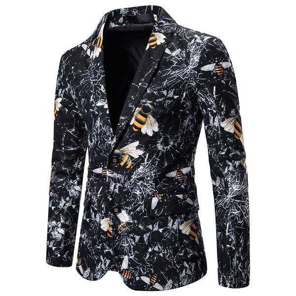 

happyjeffery blazer suit men casual two buttons men's overcoat animal bees print man blazers jacket male suits b03, White;black