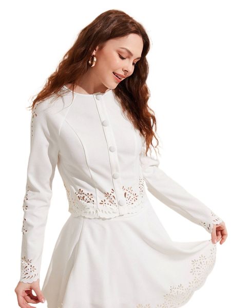 

x beyond the ceremony raglan sleeve laser cut blouse w95d#, White