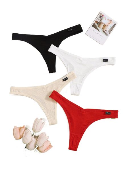 

4pack rib panty set l5e4#, Black;red