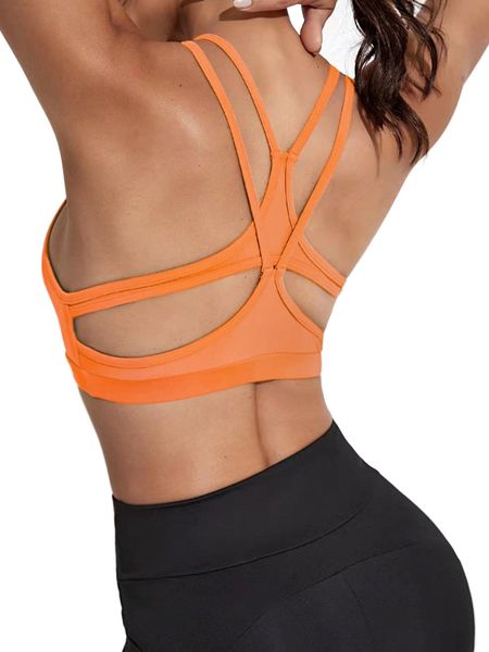 

medium support cut out back sports bra g0z7#, Gray