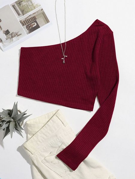 

ribbed one-shoulder crop r15b#, White