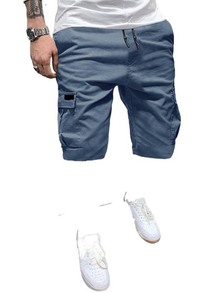 

men flap pocket drawstring cargo shorts 97bi#, White;black