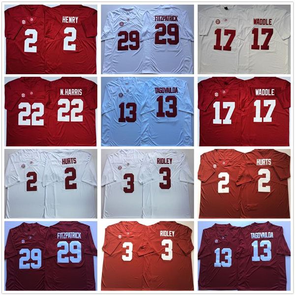 

alabama crimson tide 22 najee harris 17 jaylen waddle 13 tu. tagovailoa 2 jalen hurts 3 ridley 29 fitzpatrick college mens stitche244a, Black