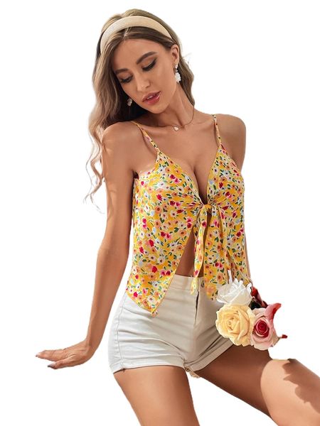 

ditsy floral tie front cami q2i7#, White