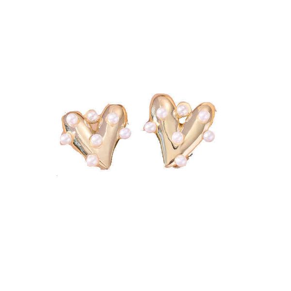 

charm new arrival women love heart stud earrings nickel alloy imitation pearls all match personality fashion accessories 220707, Golden