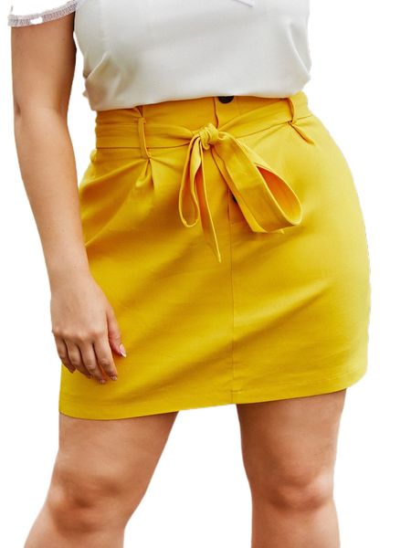 

plus high waist belted skirt h52e#, Black