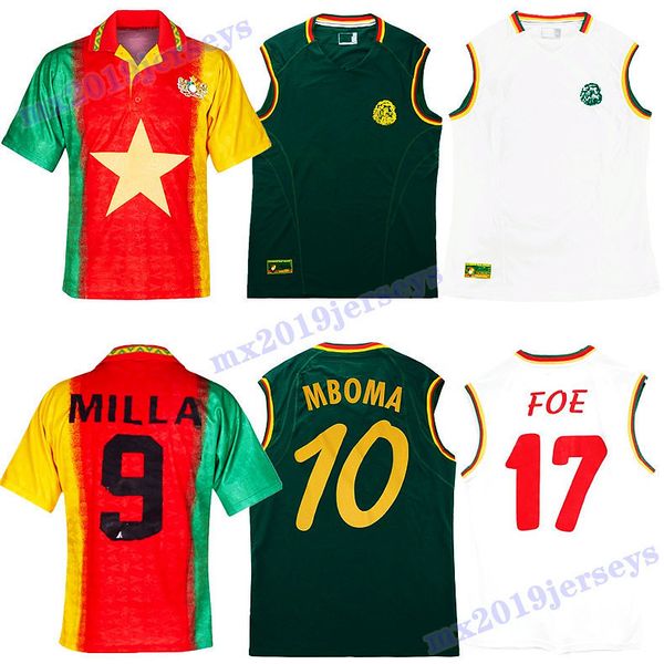 

1994 1995 2002 retro soccer jersey 02 eto o lauren song foe milla home away vintage cameroons classic football shirt, Black;yellow