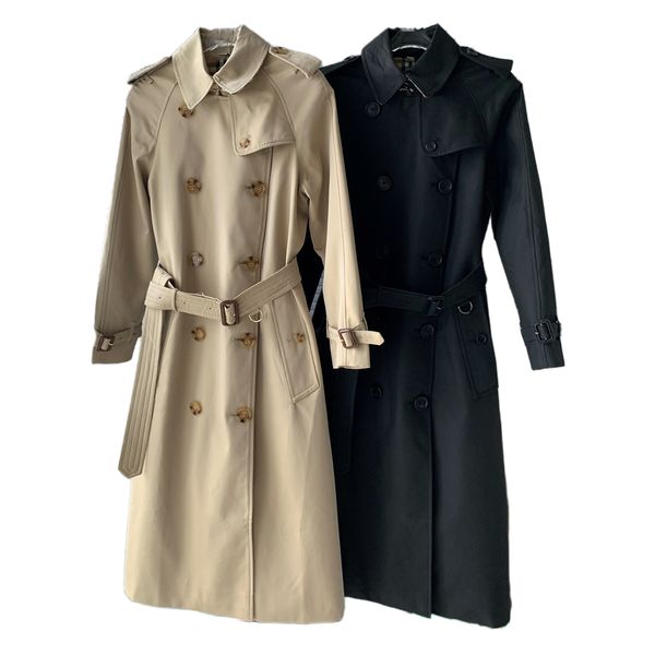 

designer classic luxury british style women's long tunic trench coat imported fabric waterloo lapel windbreaker,quality, Tan;black