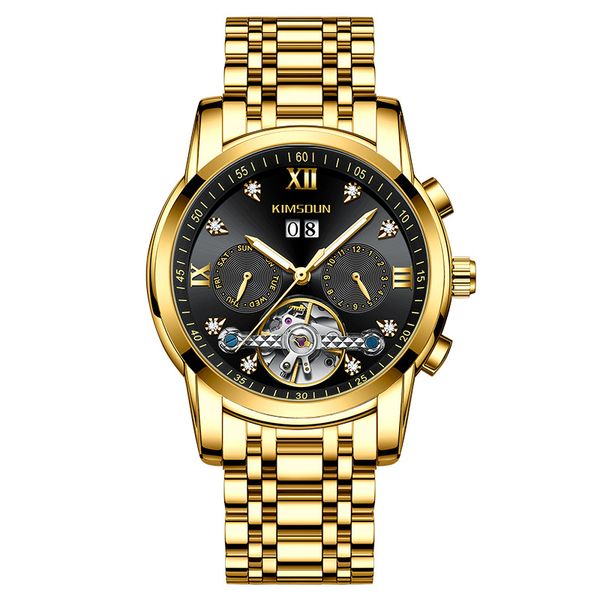 

diamond-inlaid tourbillon hollow out automatic mechanical watch waterproof men's watch explosion gift e7, Slivery;brown