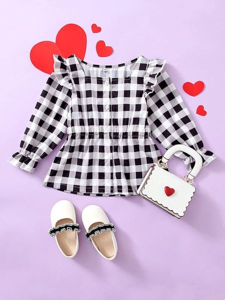 

little girl's generous plaid ruffle doll shirt she, White;black