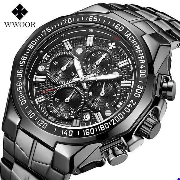 2022 WWOOR High Quality Watch Seven Needle Man Motion Seção de aço traga quartzo Waterspert Watch Watch Cronographes Watches Whadadyes Wristwatches Q3