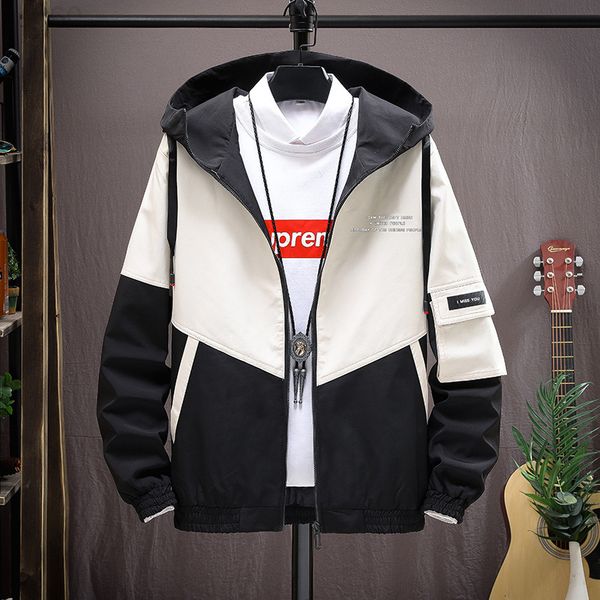 

men's jackets designer coat men 2021 spring and autumn new korean fashion slim fit student color matching hooded jacket casual men&#039, Black;brown