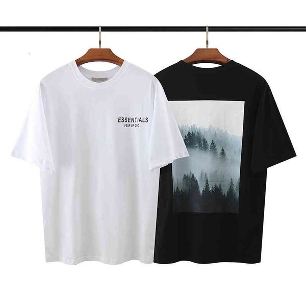

men's t-shirts spring and summer fog double line high street flower forest print short sleeve batch, White;black