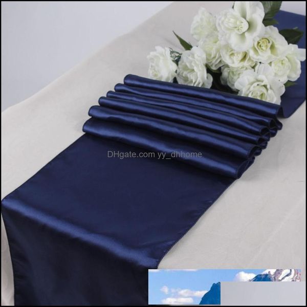 Table Runner Cloths T￪xteis caseiros Garden por atacado- New 10pcs marinho azul cetim corredores 12 