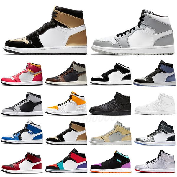 

men 1 basketball shoes women 1s og university blue patent panda dark mocha bred shadow unc twist smoke grey mens women sports sneakers train, Black