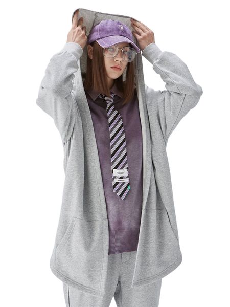 

drop shoulder open front hooded coat b6s8#, Black