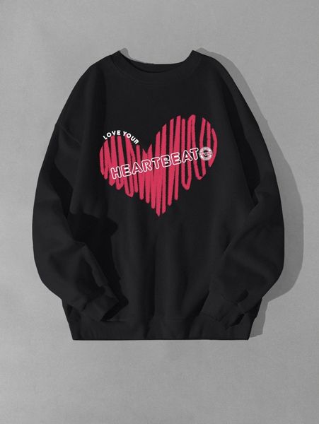 

heart & letter graphic drop shoulder pullover y3x4#, Black