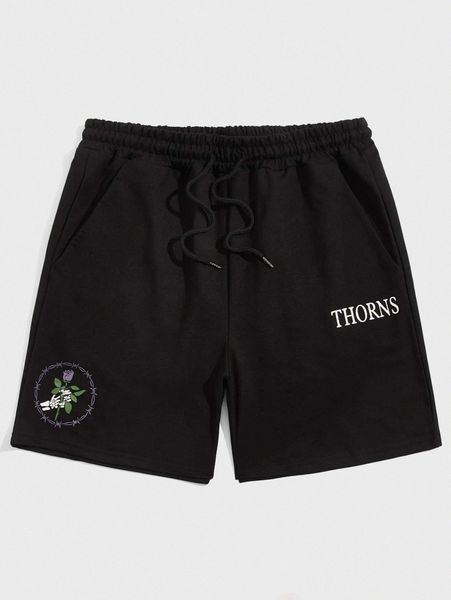 

romwe guys letter & skull graphic shorts p0ke#, White;black