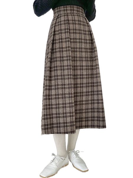 

dazy glen plaid fold pleated skirt r8t0#, Black